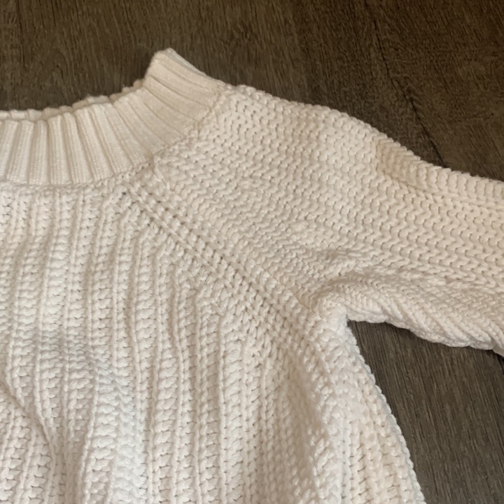Lulu’s Off the Shoulder Cropped White Sweater - Picture 4 of 13